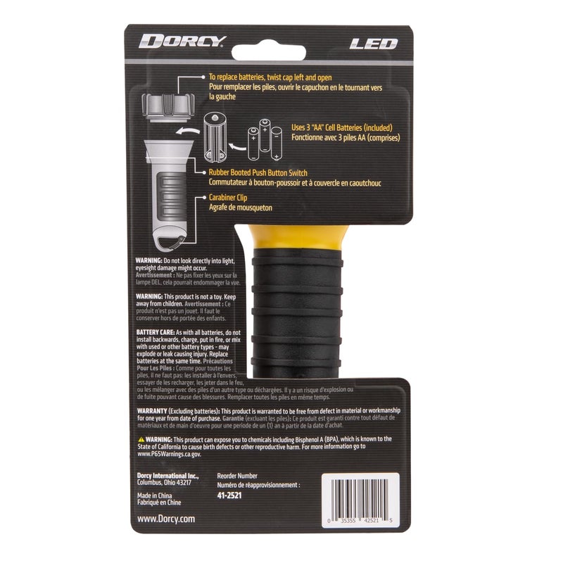 Dorcy 41-2521 Water Resistant Battery Powered Floating LED Flashlight with Carabiner Clip, Ideal for Camping and Outdoors, Bright Yellow - Image 4